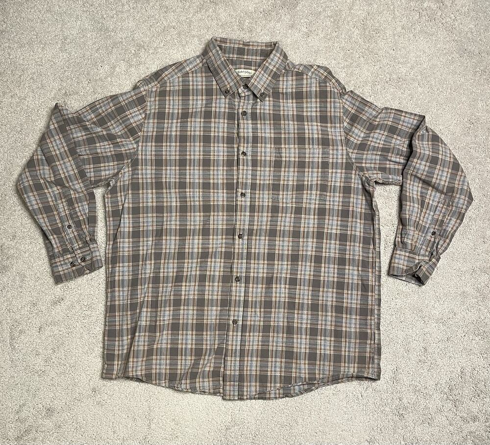 Faded Glory Flannel Shirt Men's Large Long Sleeve Gray Plaid